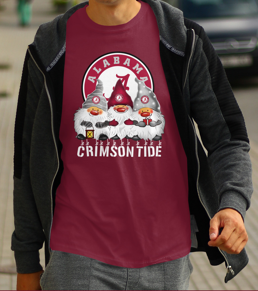 Alabama Crimson Tide Christmas Gnomes Merry Christmas Happy Holidays T-Shirt