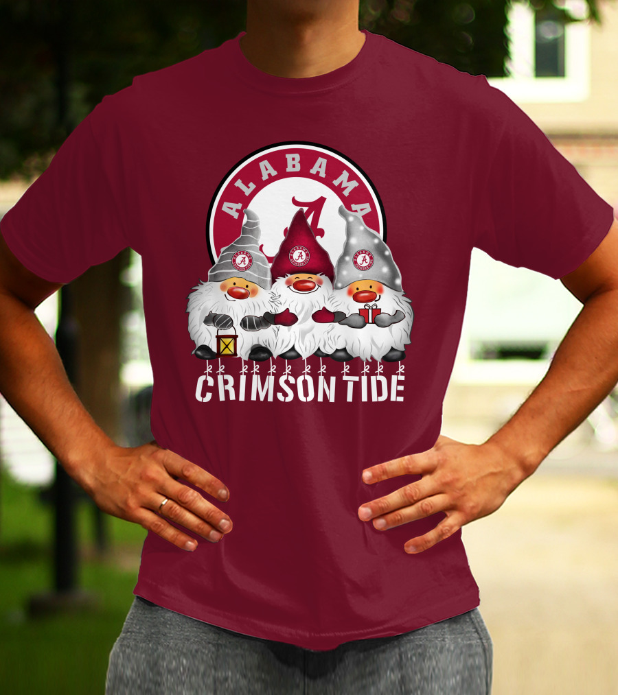 Alabama Crimson Tide Christmas Gnomes Merry Christmas Happy Holidays T-Shirt