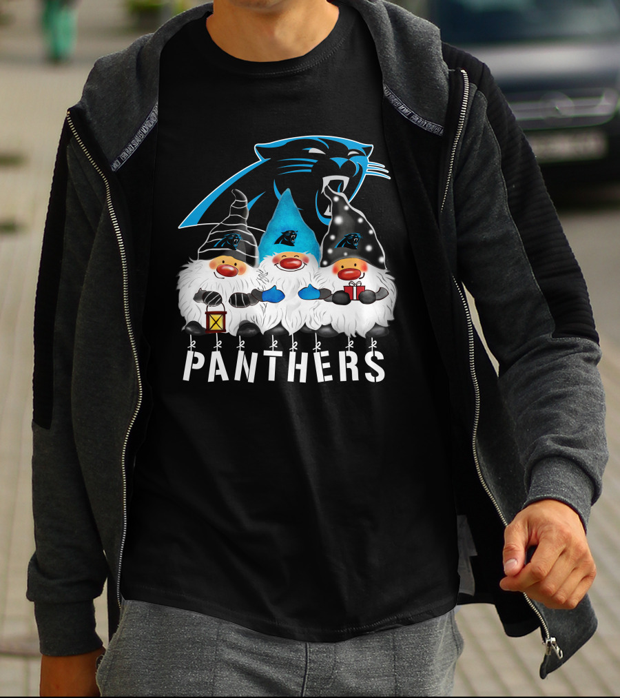 Panthers Christmas Gnomes Carolina Panthers Merry Christmas Happy Holidays T-Shirt
