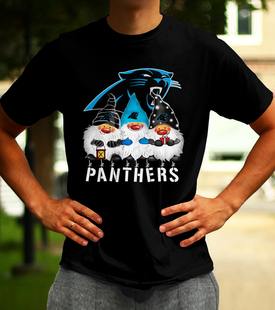 Panthers Christmas Gnomes Carolina Panthers Merry Christmas Happy Holidays T-Shirt