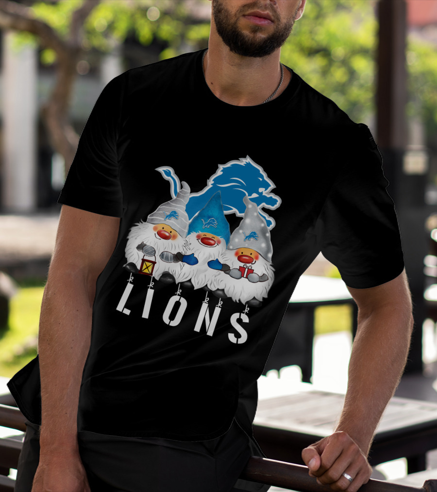 Detroit Lions Merry Christmas Happy Holidays Gnomes T-Shirt