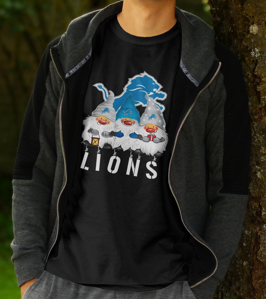 Detroit Lions Merry Christmas Happy Holidays Gnomes T-Shirt