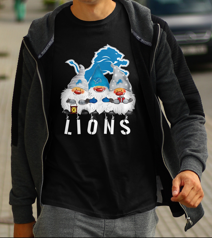 Detroit Lions Merry Christmas Happy Holidays Gnomes T-Shirt