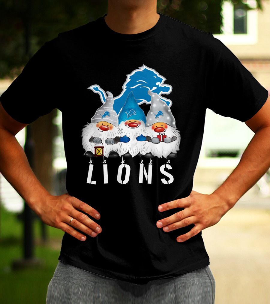 Detroit Lions Merry Christmas Happy Holidays Gnomes T-Shirt