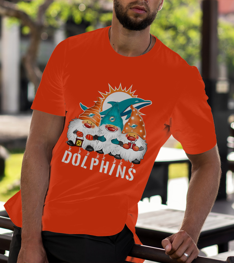 Miami Dolphins Merry Christmas Happy Holidays Gnomes T-Shirt