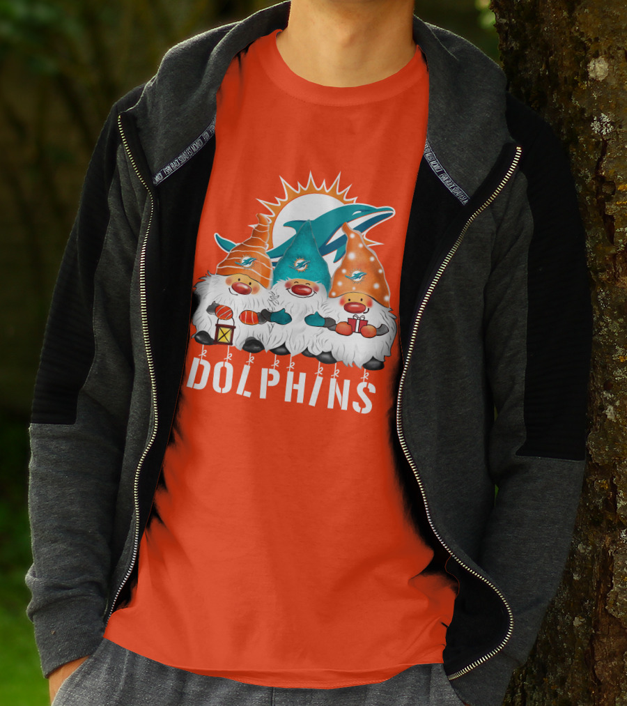 Miami Dolphins Merry Christmas Happy Holidays Gnomes T-Shirt
