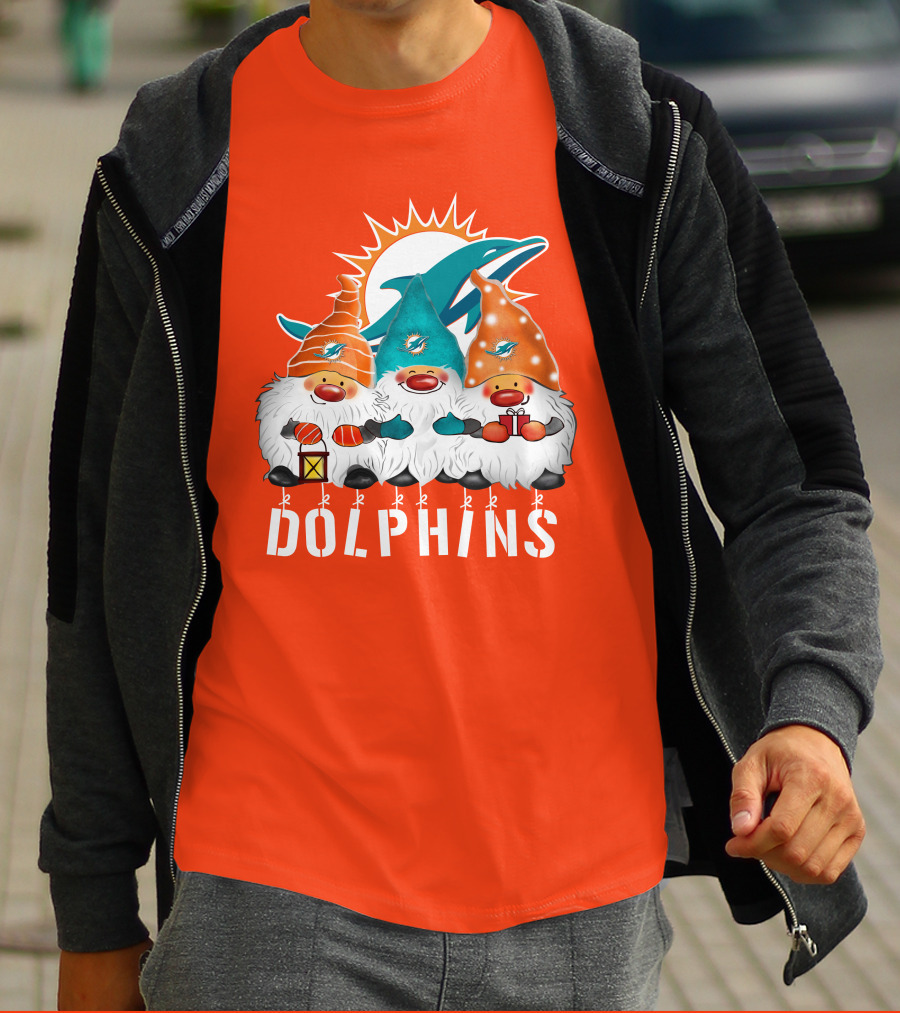 Miami Dolphins Merry Christmas Happy Holidays Gnomes T-Shirt