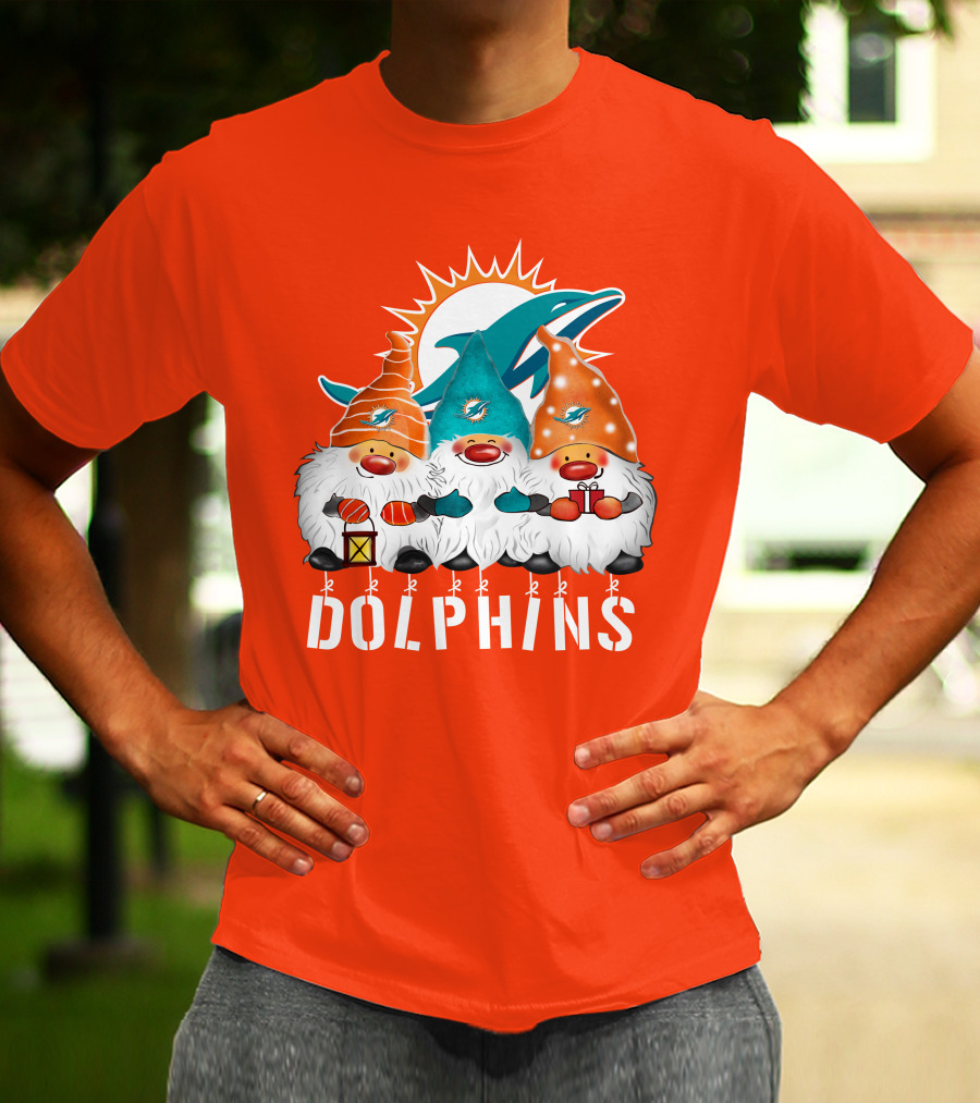 Miami Dolphins Merry Christmas Happy Holidays Gnomes T-Shirt