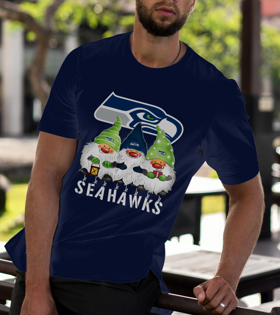 Seattle Seahawks Merry Christmas Happy Holidays Gnomes T-Shirt