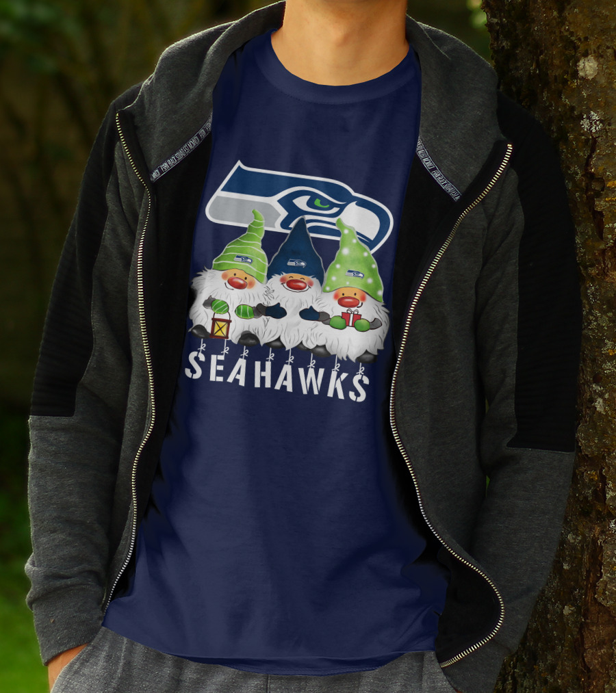 Seattle Seahawks Merry Christmas Happy Holidays Gnomes T-Shirt