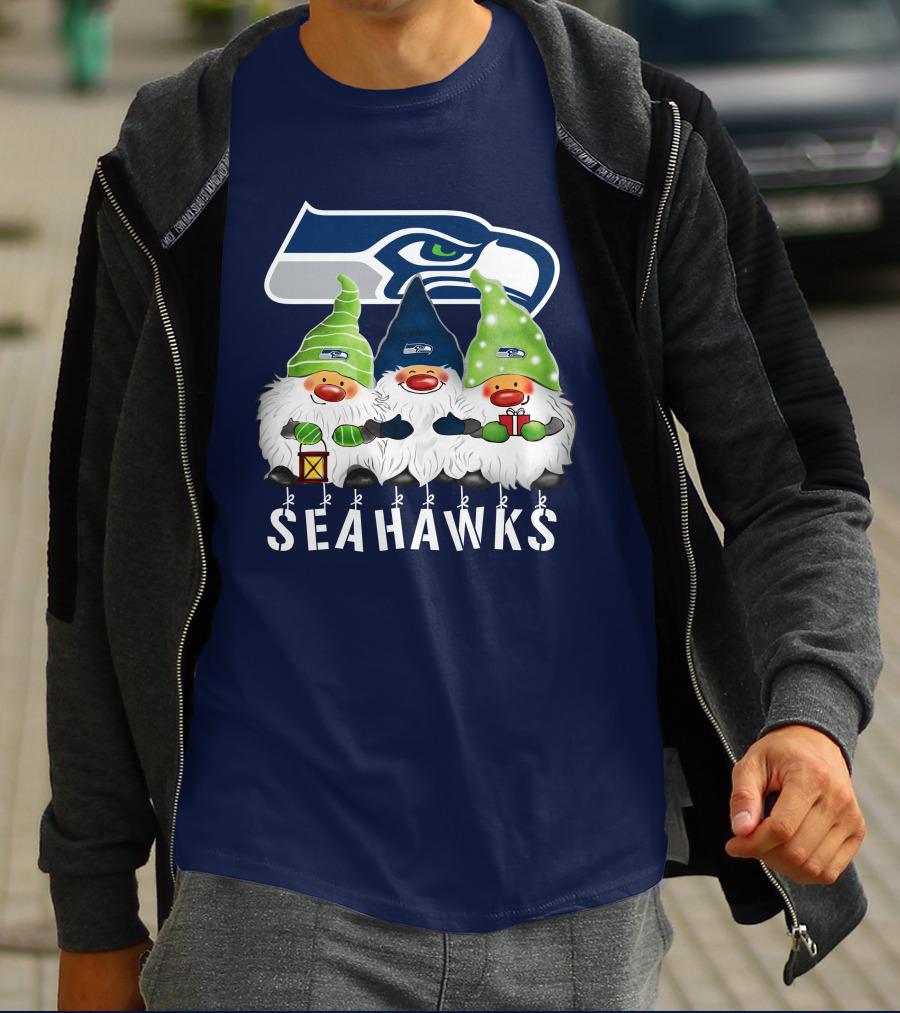 Seattle Seahawks Merry Christmas Happy Holidays Gnomes T-Shirt