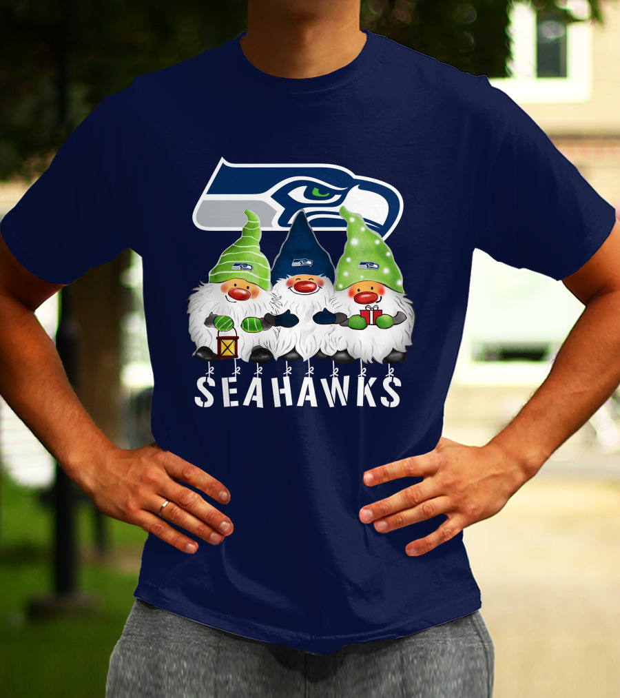 Seattle Seahawks Merry Christmas Happy Holidays Gnomes T-Shirt
