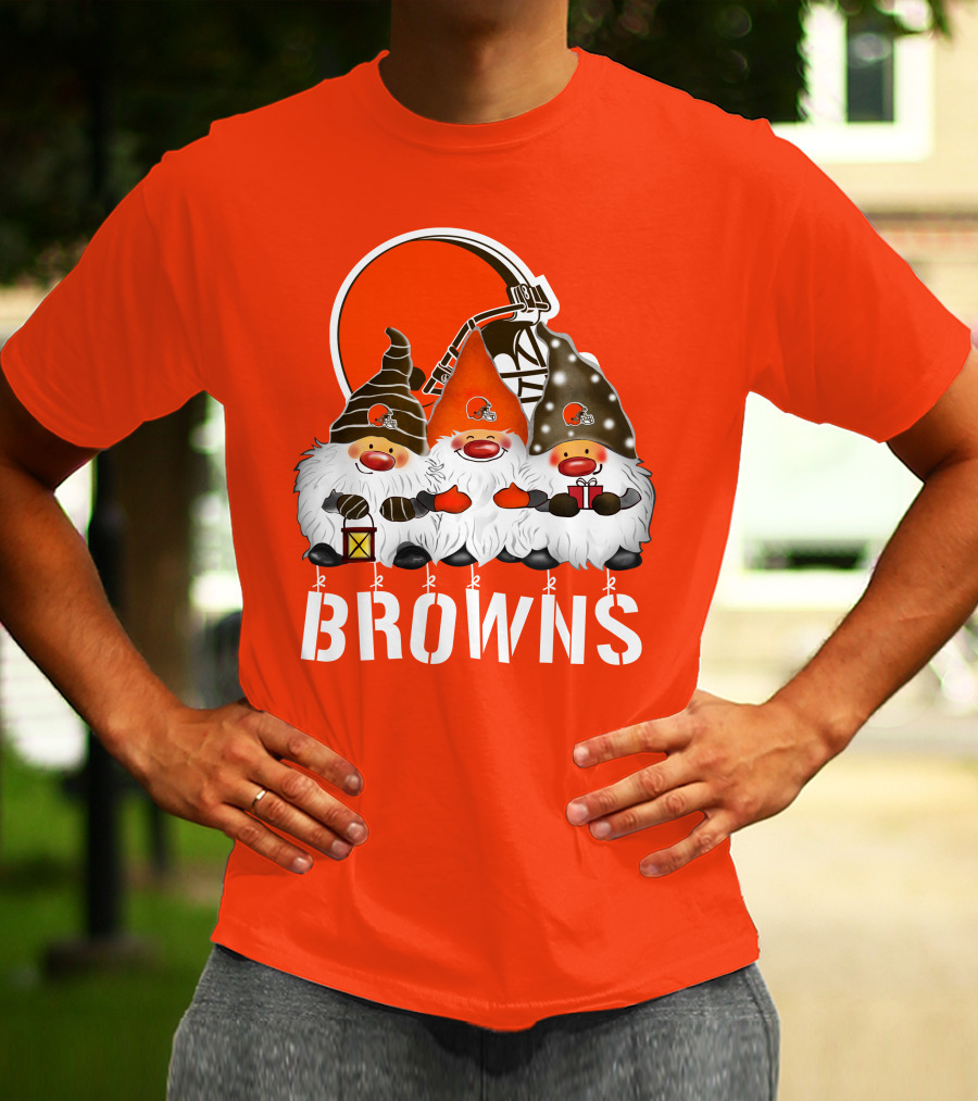 Cleveland Browns Merry Christmas Happy Holidays With Gnome Trio And Football Helmets T-Shirt
