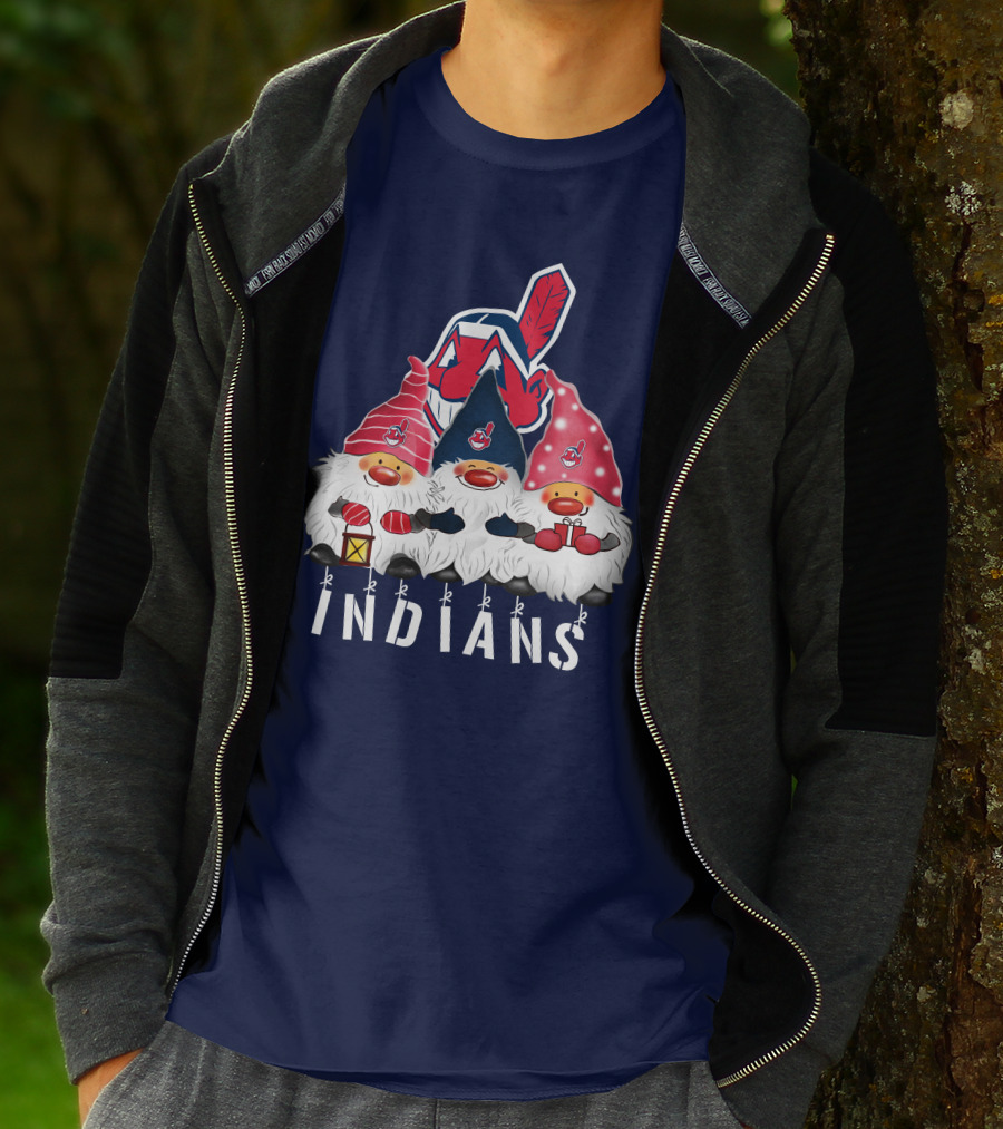 Cleveland Indians Merry Christmas Happy Holidays Gnomes Chief Wahoo T-Shirt