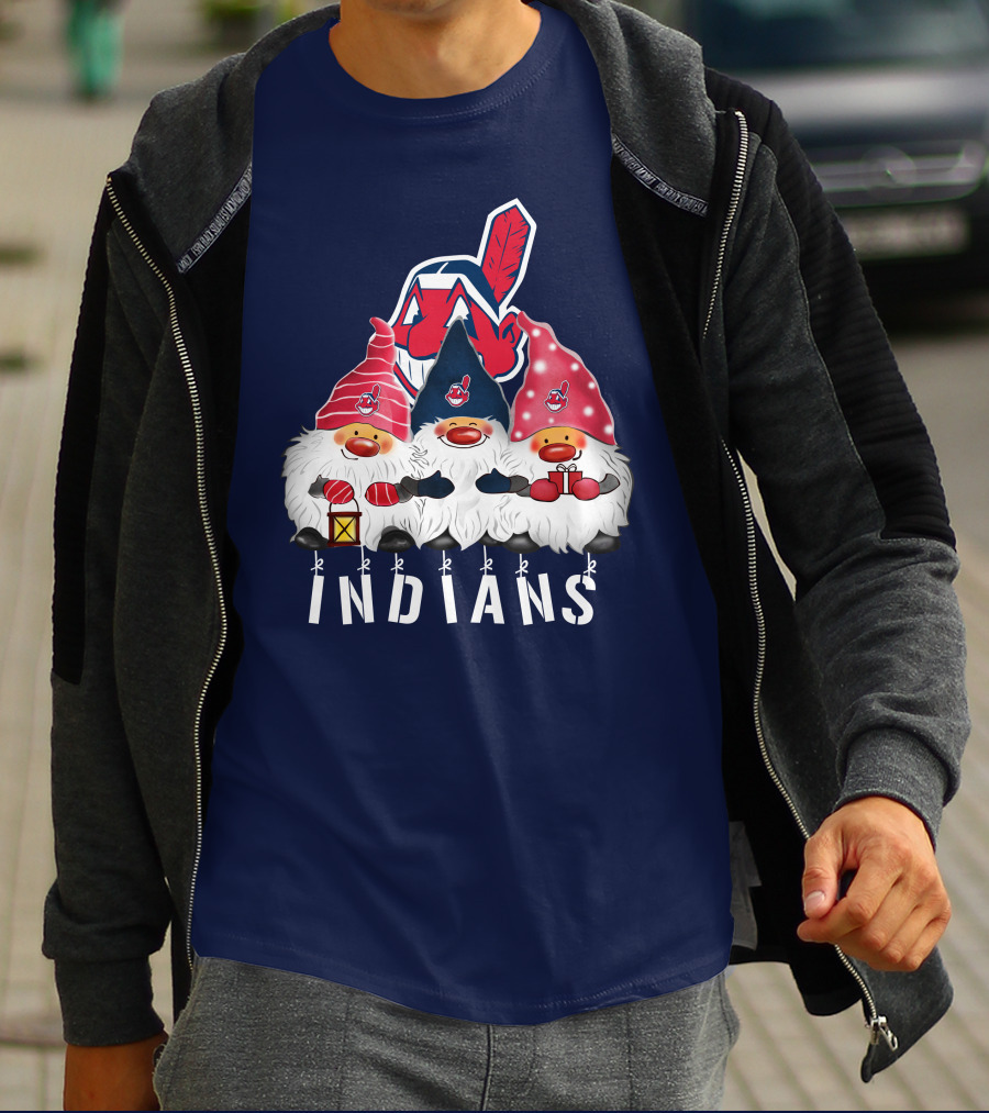 Cleveland Indians Merry Christmas Happy Holidays Gnomes Chief Wahoo T-Shirt
