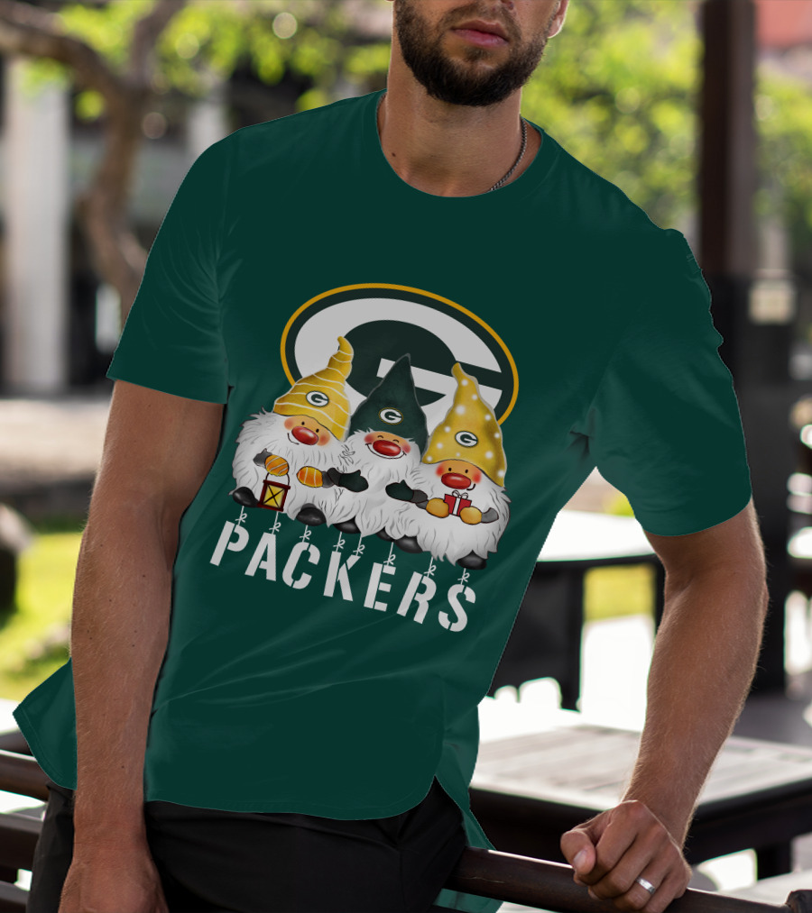Green Bay Packers Gnomes Merry Christmas Happy Holidays T-Shirt