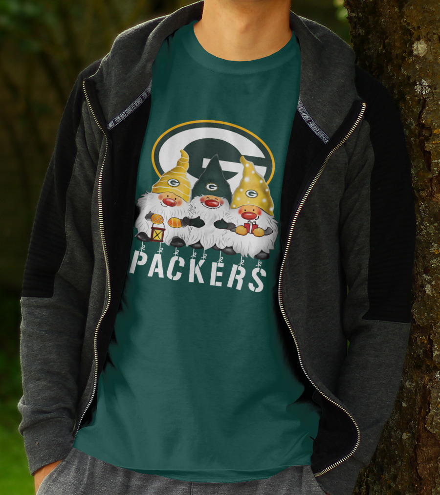 Green Bay Packers Gnomes Merry Christmas Happy Holidays T-Shirt