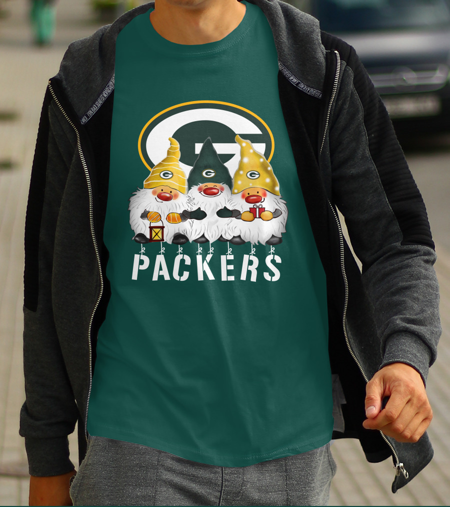 Green Bay Packers Gnomes Merry Christmas Happy Holidays T-Shirt