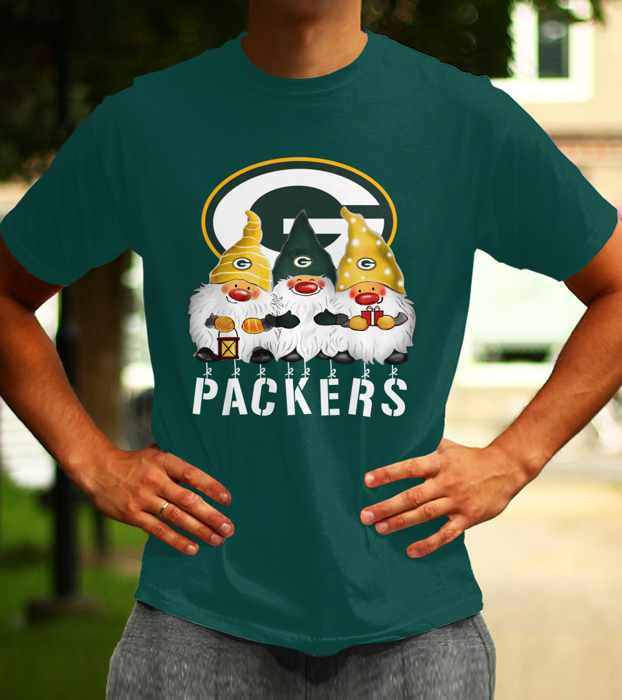 Green Bay Packers Gnomes Merry Christmas Happy Holidays T-Shirt