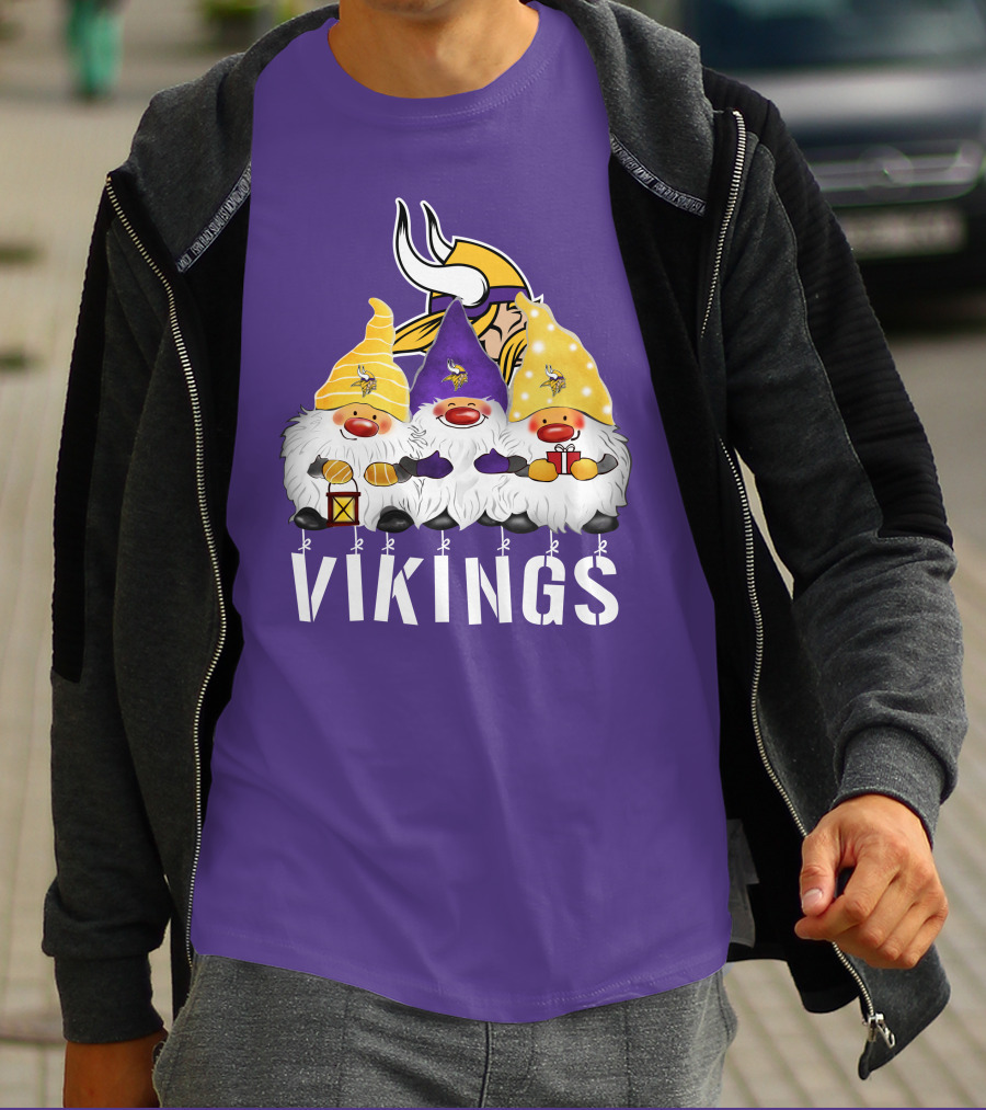 Minnesota Vikings Merry Christmas Happy Holidays Gnomes T-Shirt