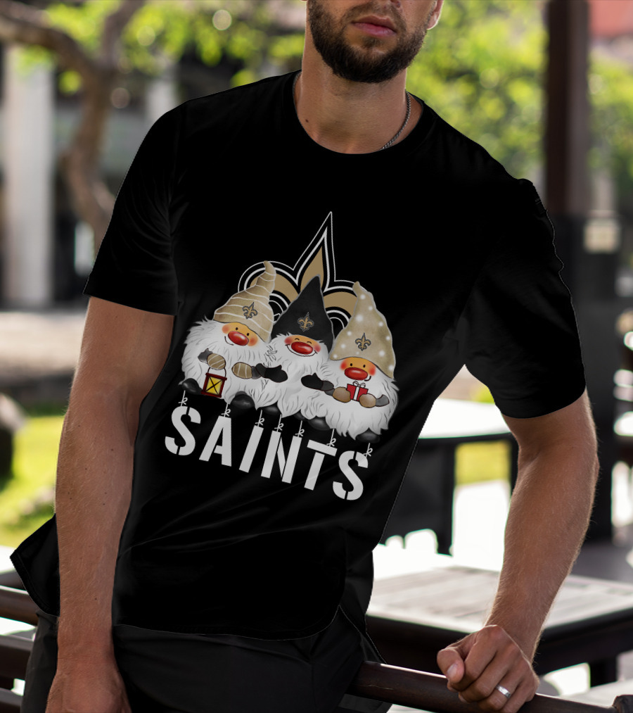 New Orleans Saints Merry Christmas Happy Holidays Gnomes Fleur-de-lis T-Shirt