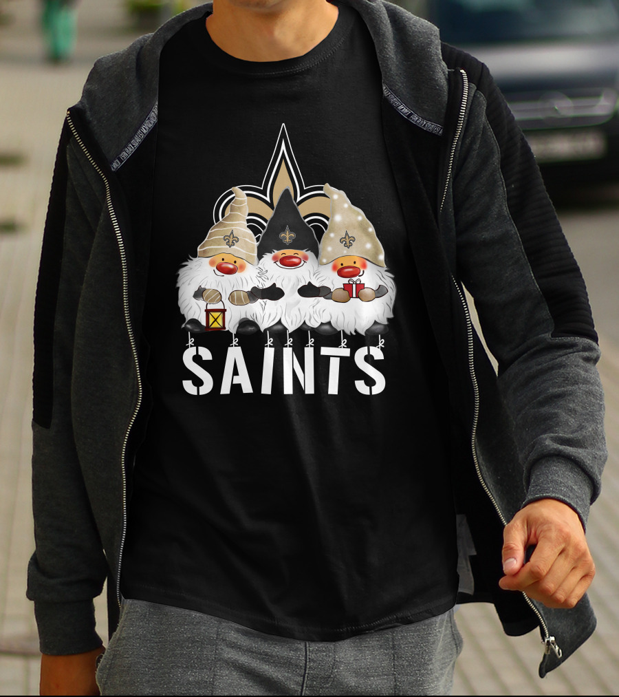 New Orleans Saints Merry Christmas Happy Holidays Gnomes Fleur-de-lis T-Shirt