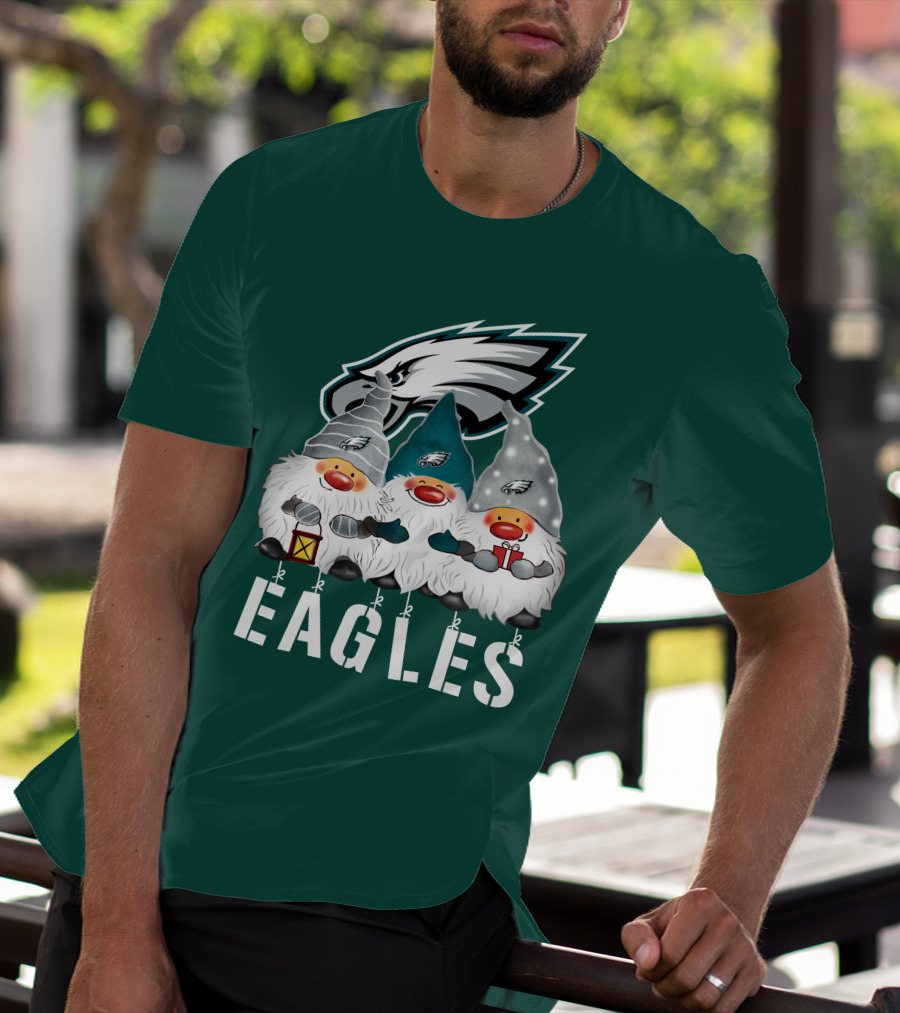 Philadelphia Eagles Christmas Gnomes Happy Holidays T-Shirt