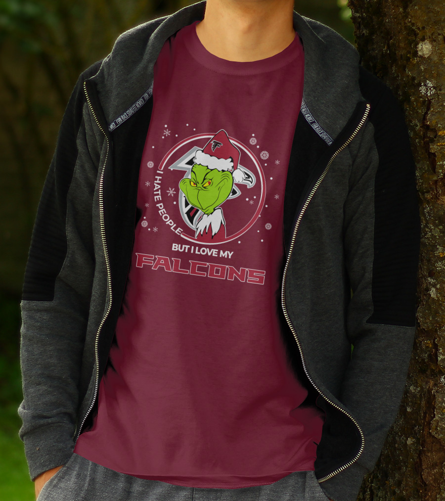 Christmas Grinch Santa I Hate People But I Love My Falcons T-Shirt