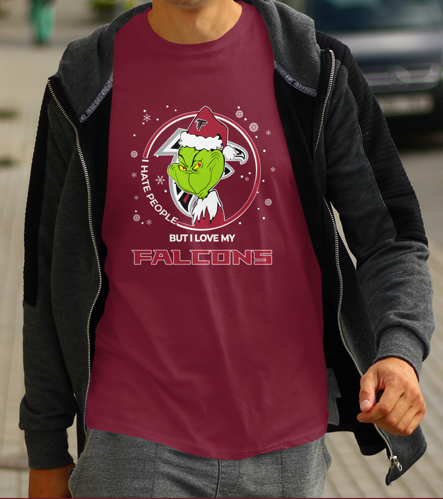 Christmas Grinch Santa I Hate People But I Love My Falcons T-Shirt
