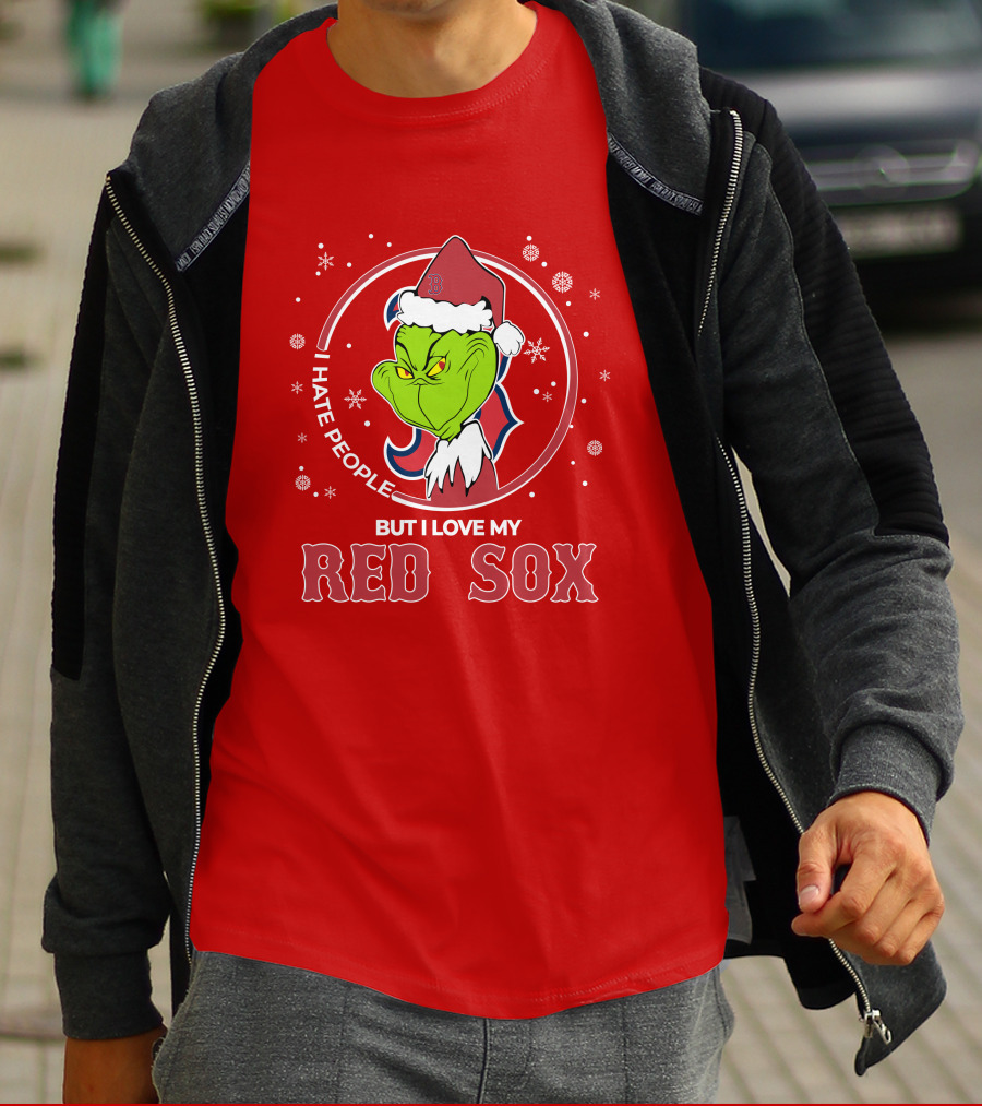 Christmas Grinch Santa I Hate People But I Love My Red Sox T-Shirt