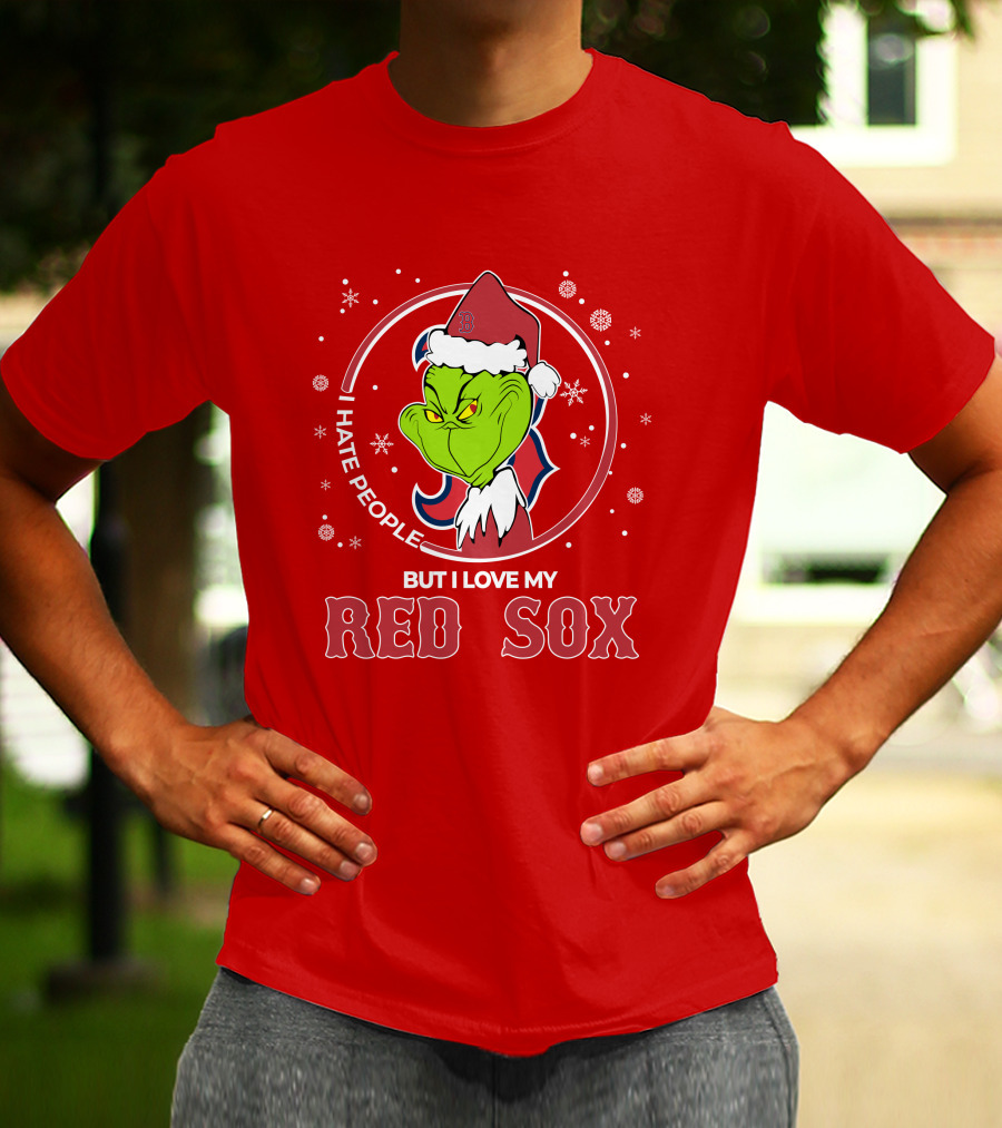 Christmas Grinch Santa I Hate People But I Love My Red Sox T-Shirt