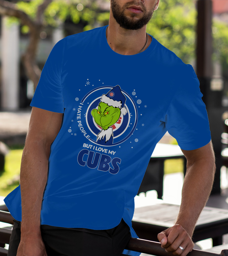 Grinch Christmas Santa I Hate People But I Love My Cubs T-Shirt