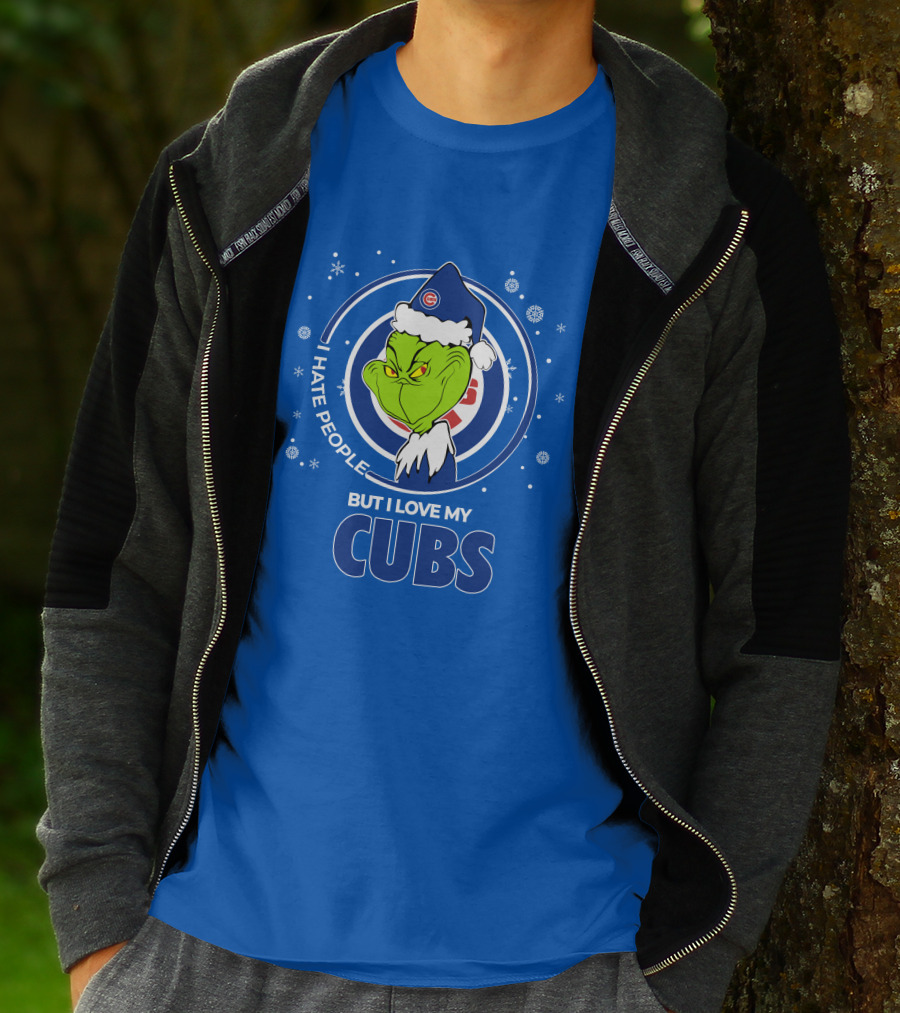 Grinch Christmas Santa I Hate People But I Love My Cubs T-Shirt