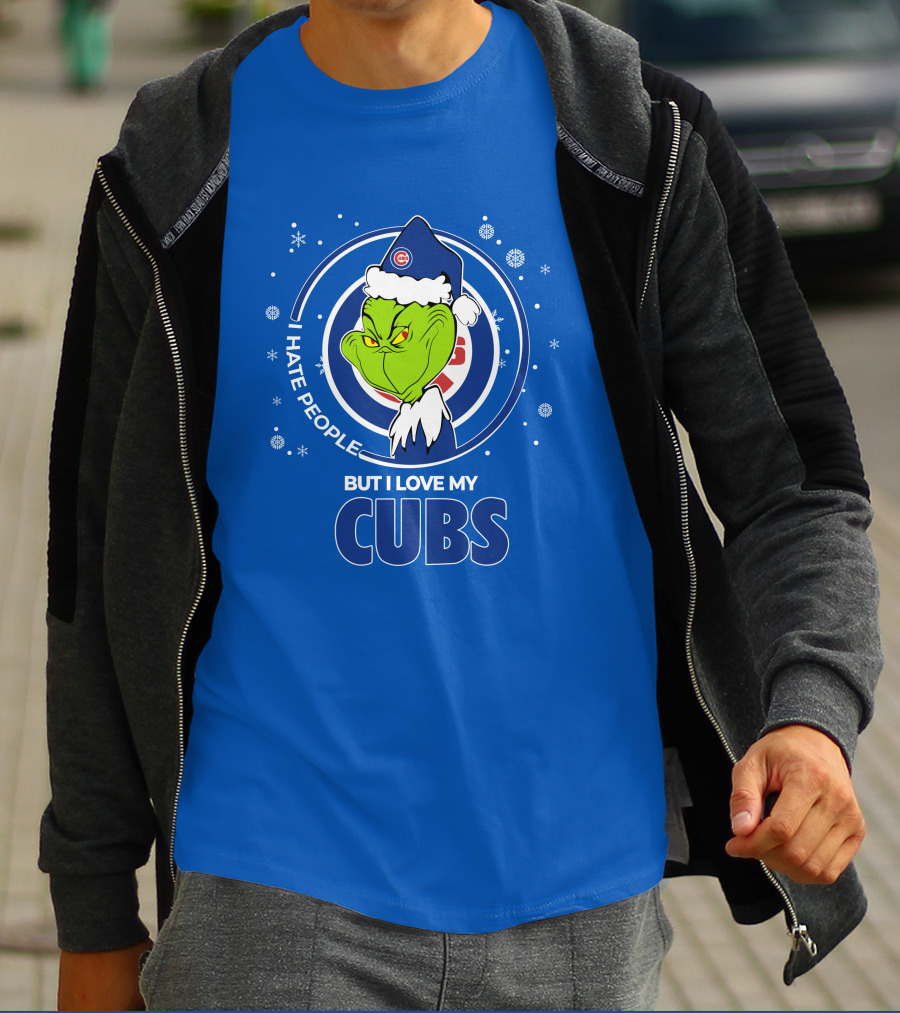 Grinch Christmas Santa I Hate People But I Love My Cubs T-Shirt