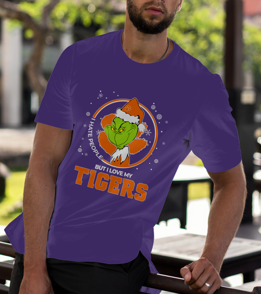 Christmas Grinch Santa I Hate People But I Love My Tigers T-Shirt