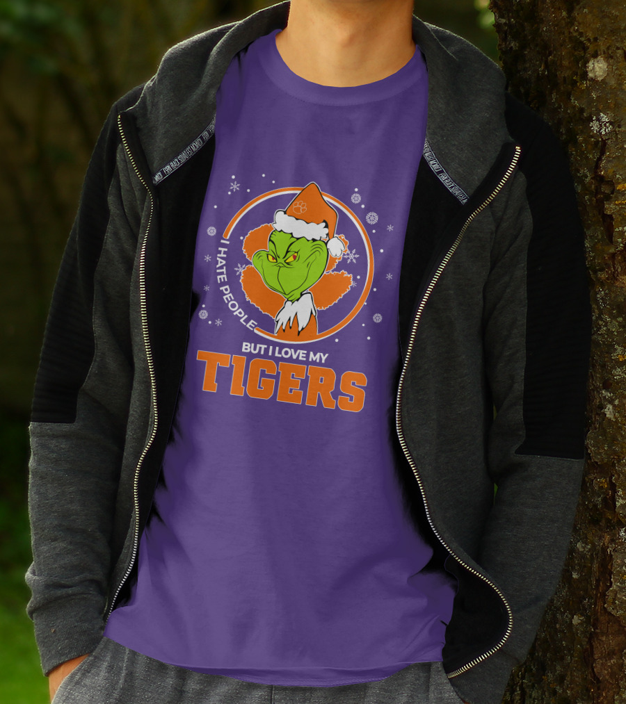 Christmas Grinch Santa I Hate People But I Love My Tigers T-Shirt