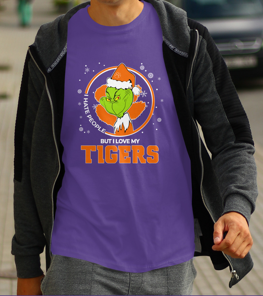 Christmas Grinch Santa I Hate People But I Love My Tigers T-Shirt