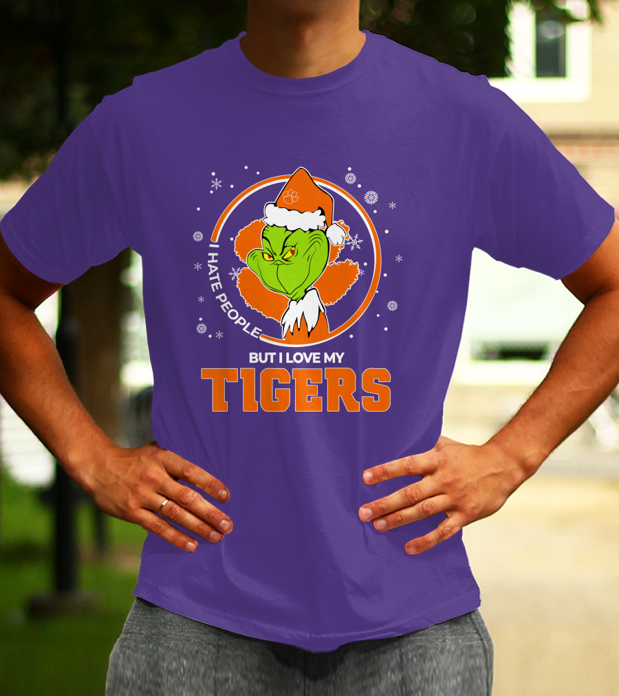 Christmas Grinch Santa I Hate People But I Love My Tigers T-Shirt