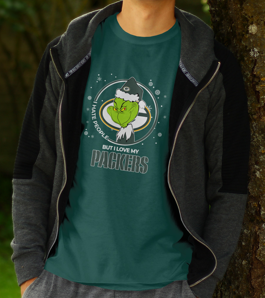 Christmas Grinch Santa I Hate People But I Love My Packers T-Shirt