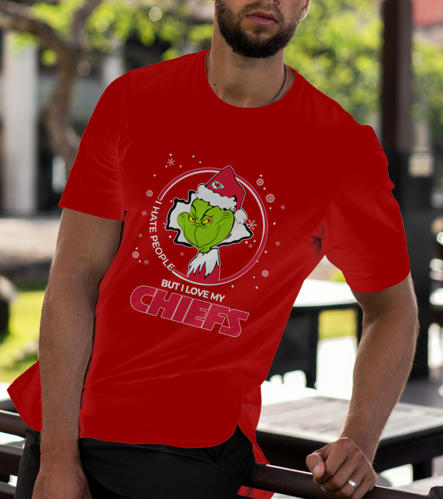 Christmas Grinch Santa I Hate People But I Love My Chiefs T-Shirt
