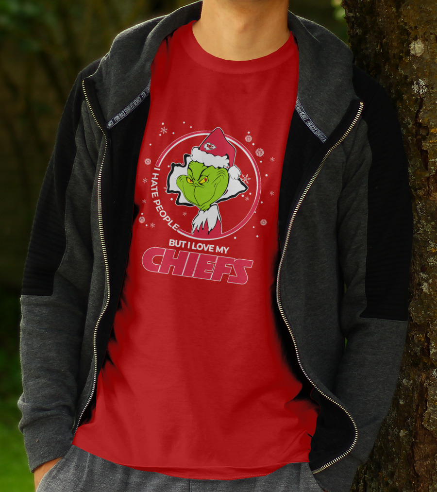 Christmas Grinch Santa I Hate People But I Love My Chiefs T-Shirt
