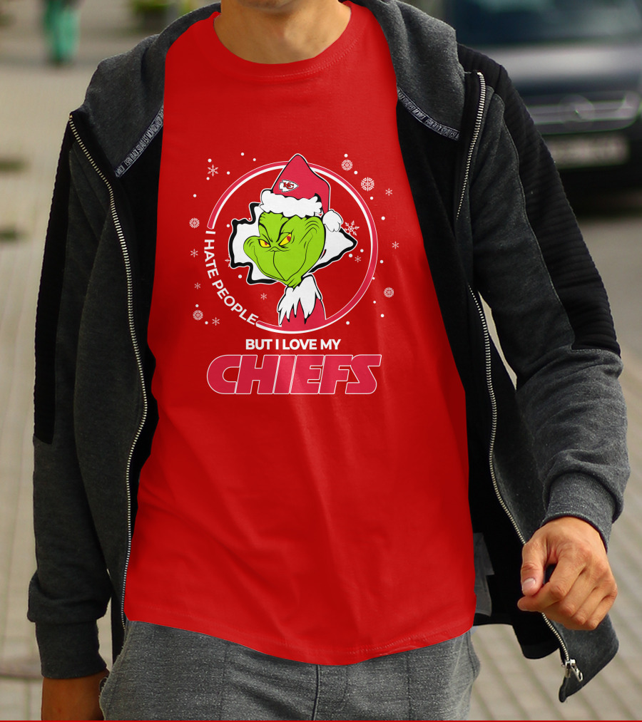 Christmas Grinch Santa I Hate People But I Love My Chiefs T-Shirt