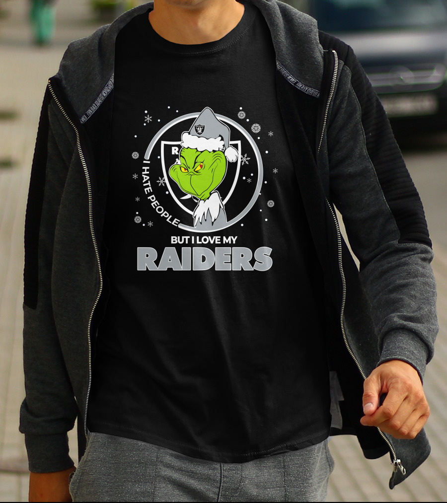 Christmas Grinch Santa I Hate People But I Love My Raiders T-Shirt