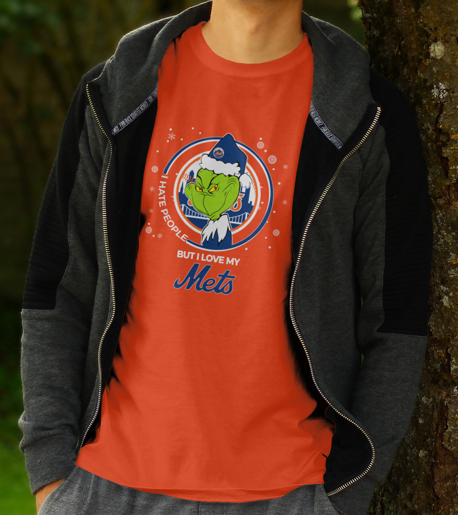I Hate People But I Love My Mets Christmas Grinch Santa T-Shirt