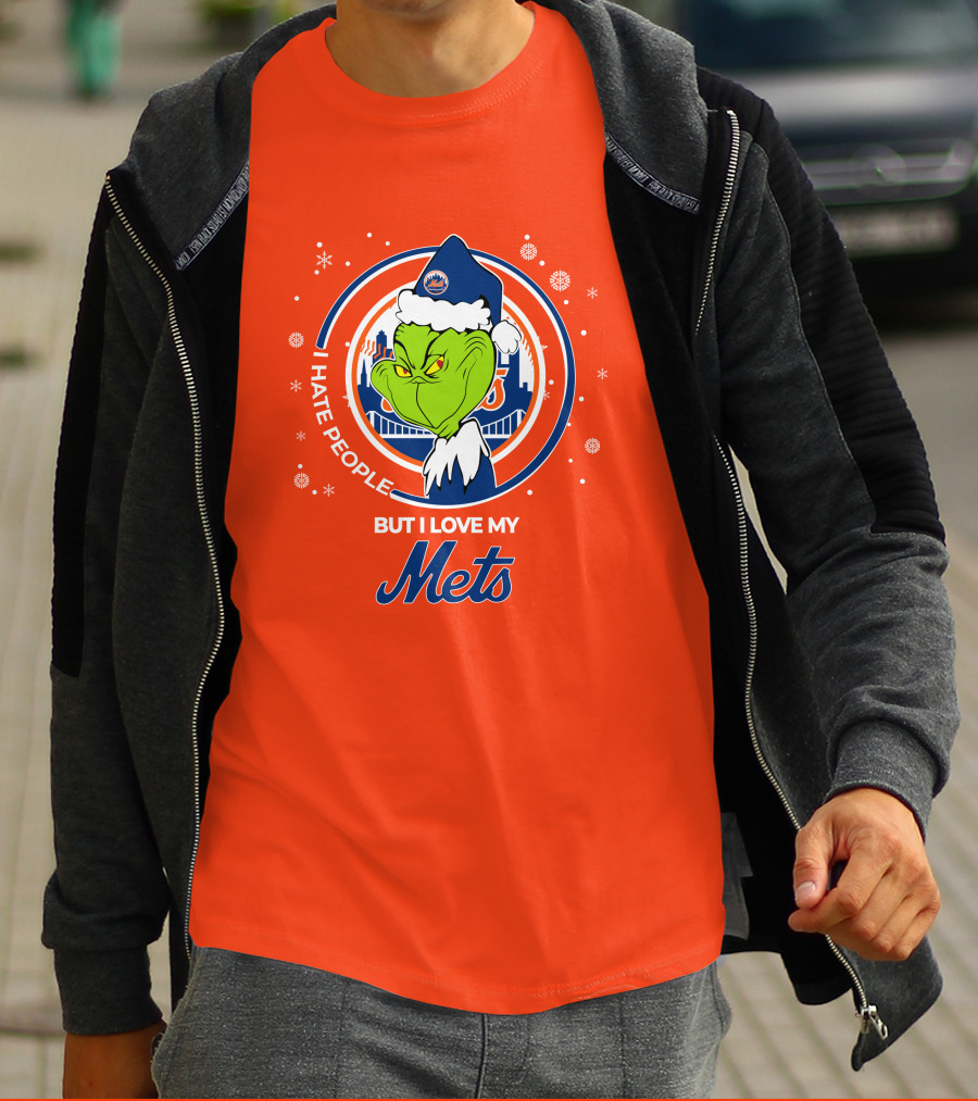 I Hate People But I Love My Mets Christmas Grinch Santa T-Shirt