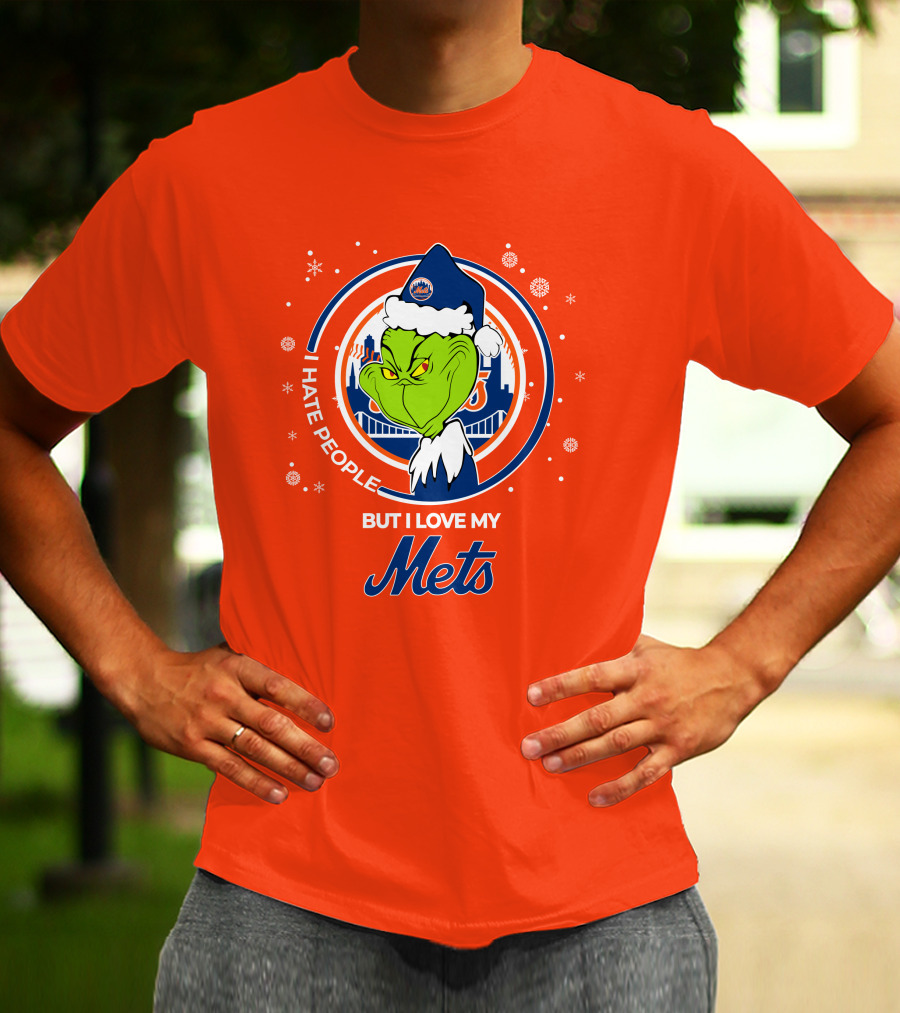 I Hate People But I Love My Mets Christmas Grinch Santa T-Shirt