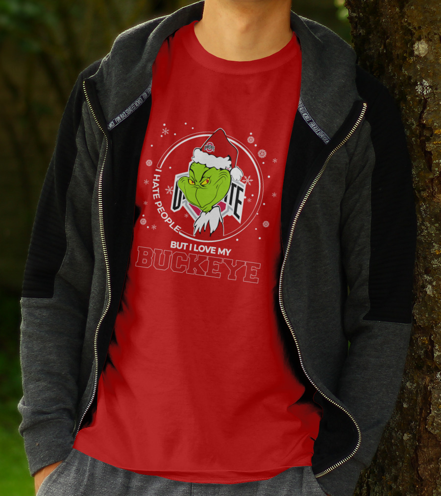 Christmas Grinch Santa I Hate People But I Love My Buckeye Ohio State T-Shirt