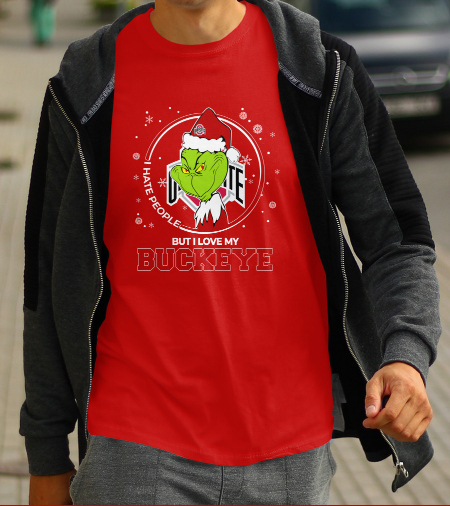 Christmas Grinch Santa I Hate People But I Love My Buckeye Ohio State T-Shirt