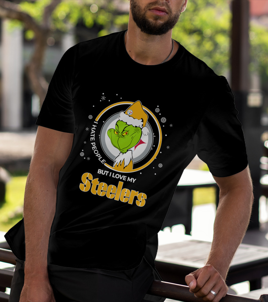 Christmas Grinch Santa I Hate People But I Love My Steelers T-Shirt