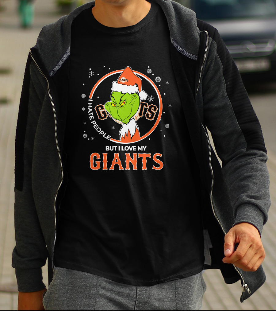 I Hate People But I Love My San Francisco Giants Christmas Grinch Santa T-Shirt